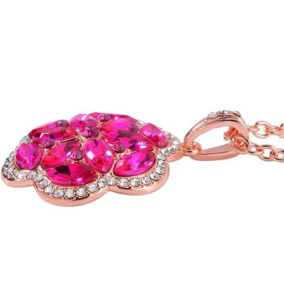 Fuchsia and White Austrian Crystal Leather Bracelet Earrings Ring Necklace Set - Picture 7 of 9